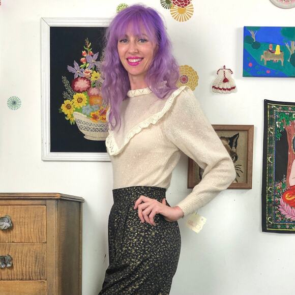 Vintage Cottagecore Sweater, 1970s New Old Stock Victorian Style Sweater Sz XS - Picture 4 of 10